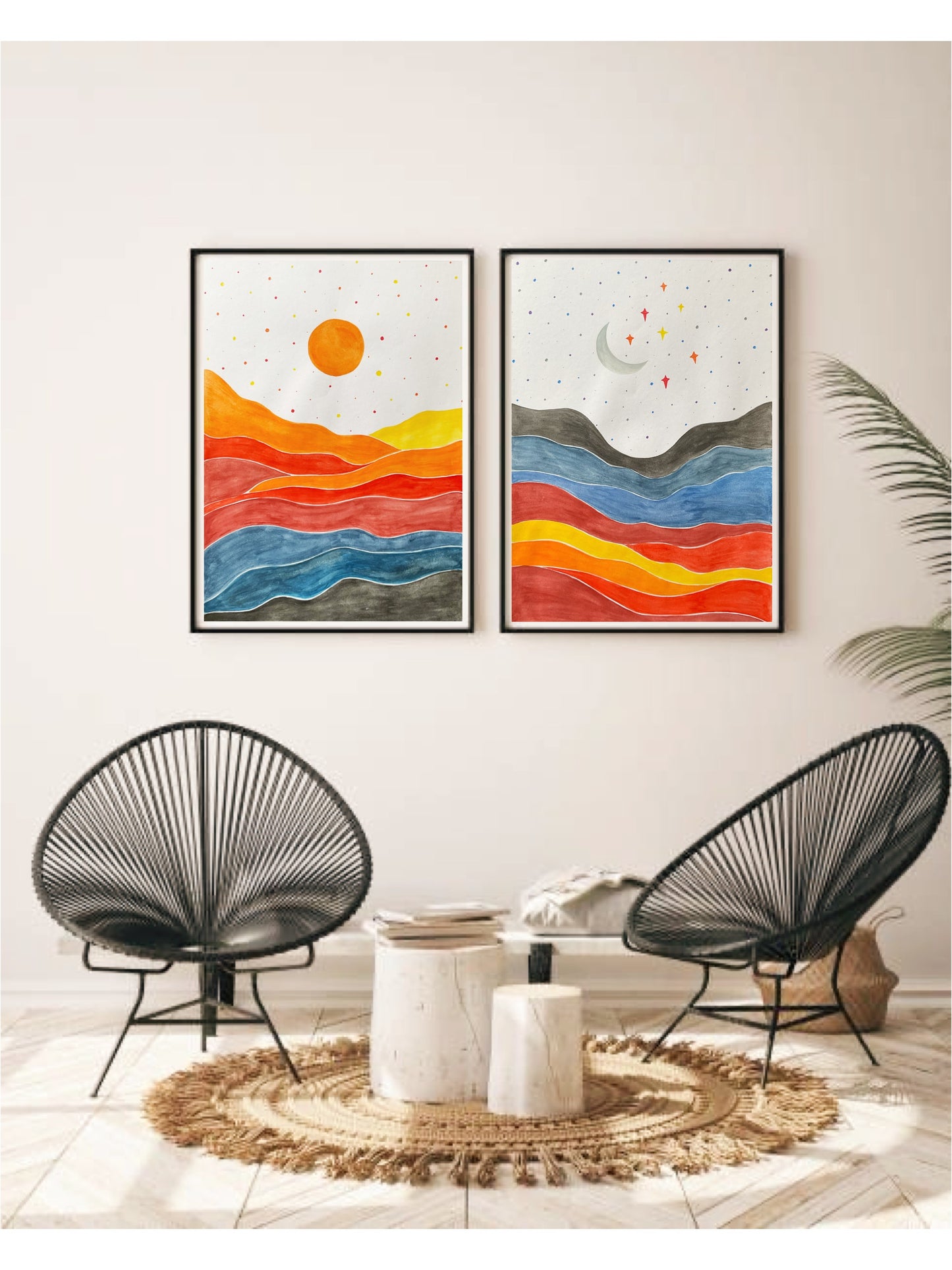 Dawn to Dusk: A Duo of Hand-Painted Wall Art