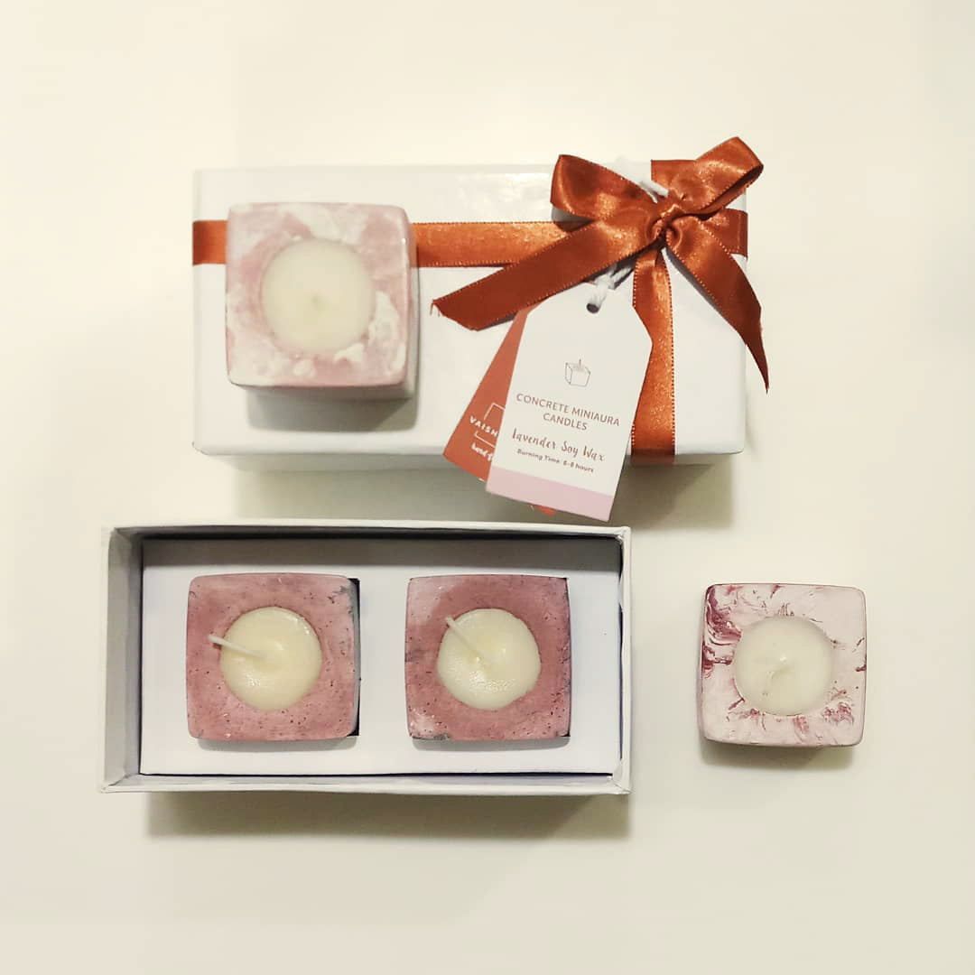 Concrete MiniAura Candle Pink Lavender- Set of 2