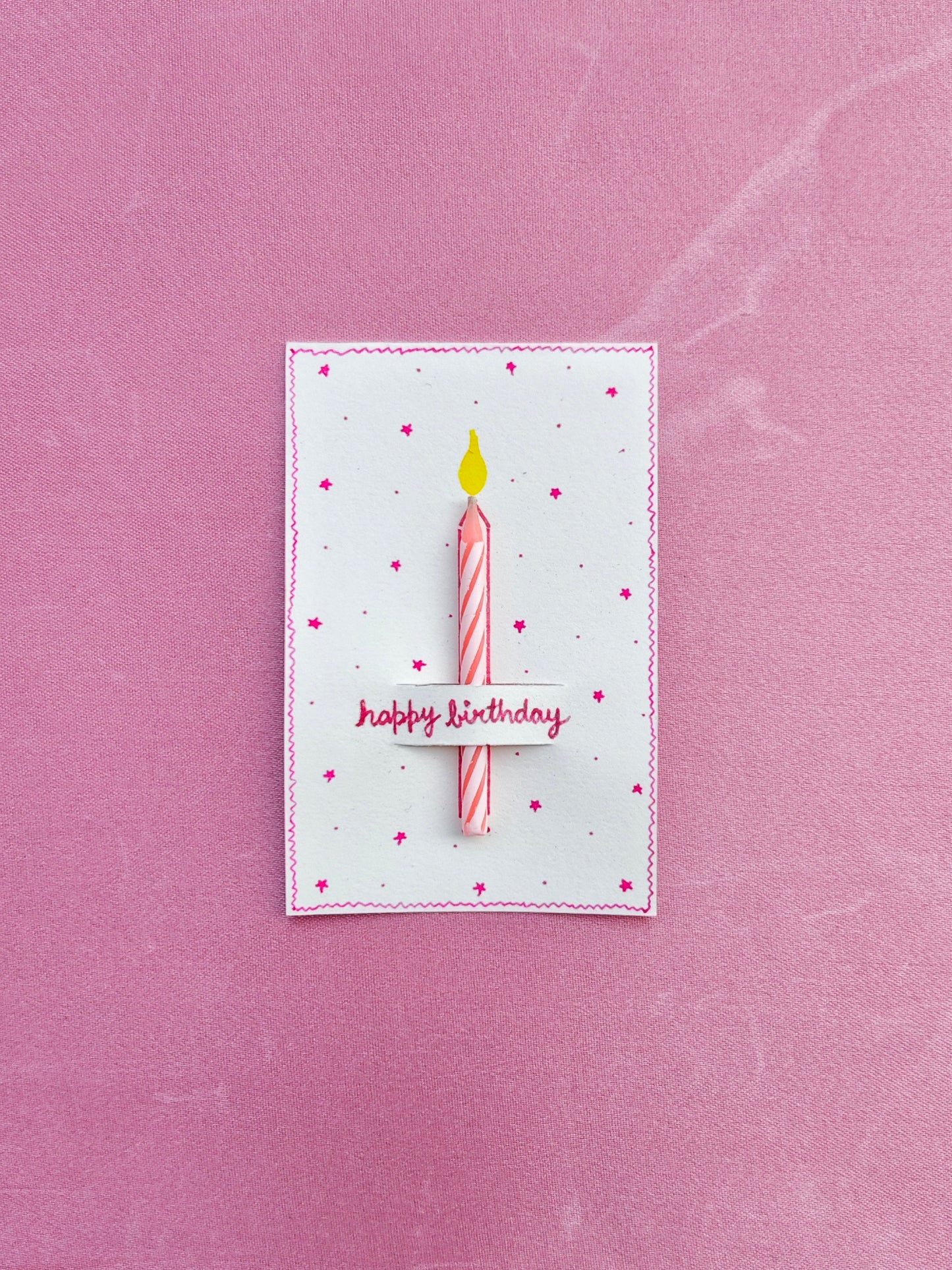 Pink hand painted A7 card with magic candle 