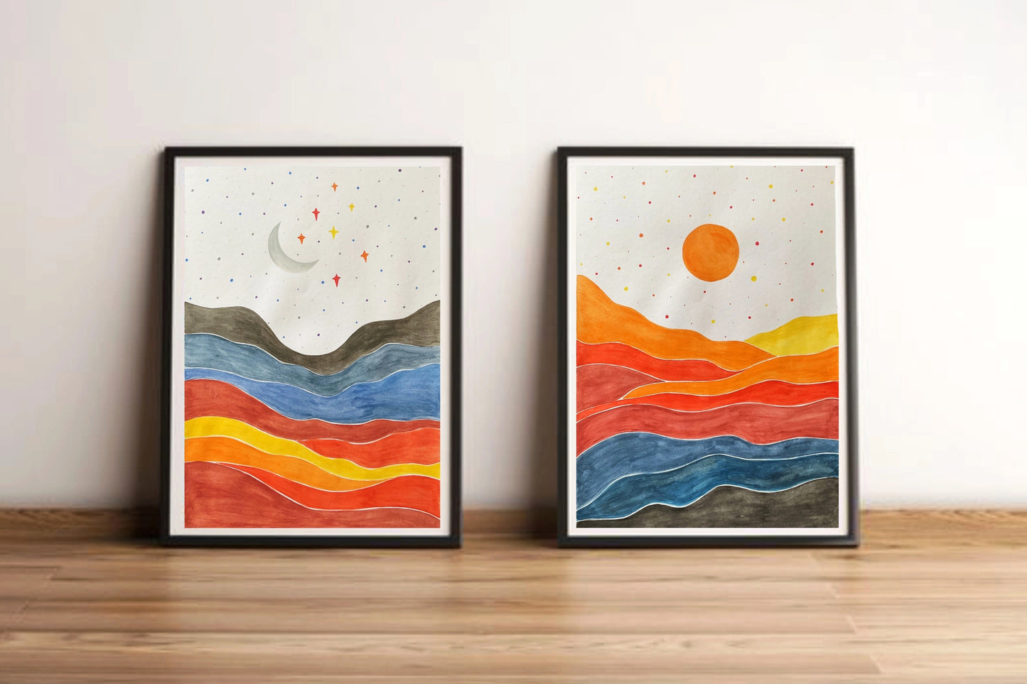 Dawn to Dusk: A Duo of Hand-Painted Wall Art